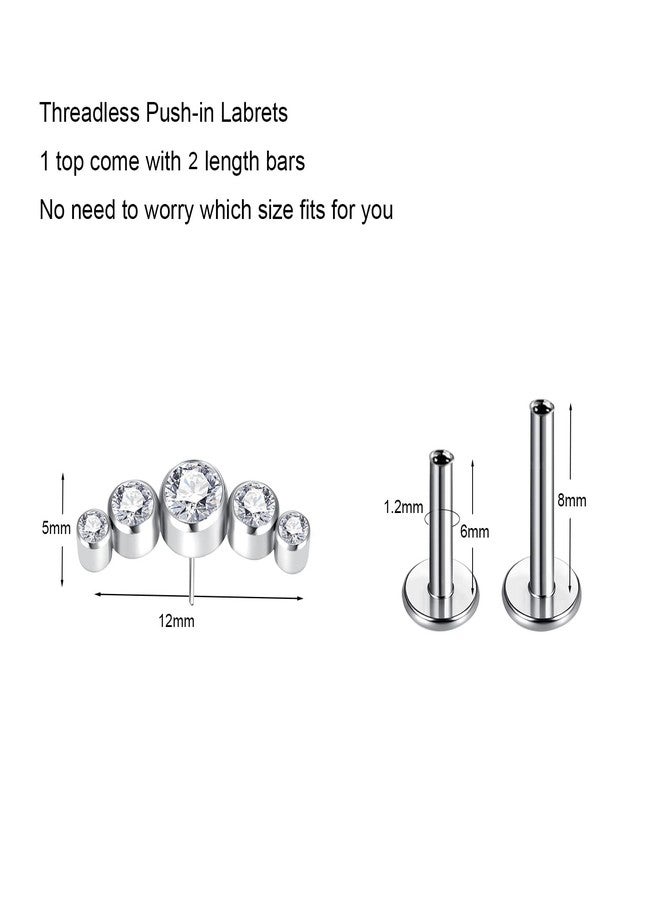 BelezaDosas G23 Titanium Labret Studs 16G Threadless Push-in Press Fit Cluster Tragus Helix Lobe Conch Rook Medusa Cartilage Monroe Push Back Earring Piercing Jewelry (5 clear cz) - Image 2